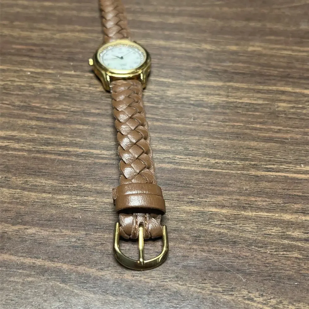 JBK Women's Watch Camrose Kross Gold-Tone Brown Braided Leather Strap Pearl Dial